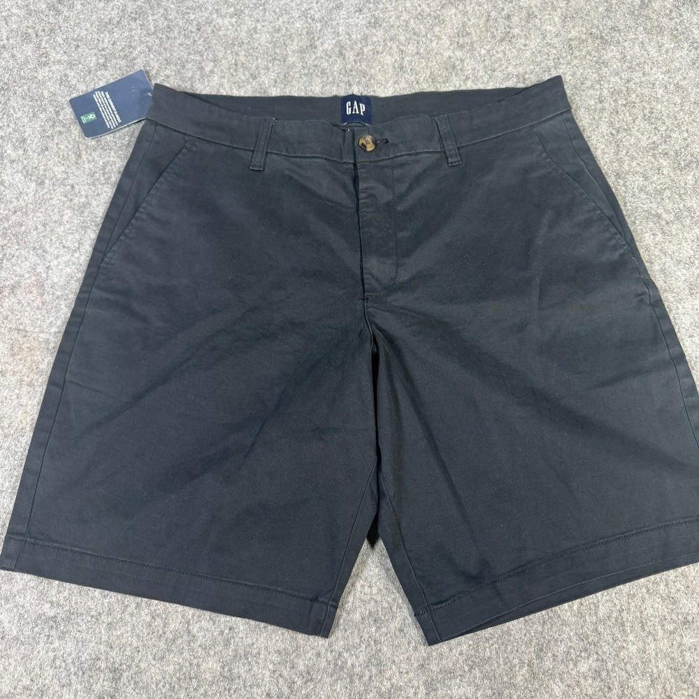 Gap Mens Black Chino Shorts Size 34 Cotton Stretch Flat Front Casual 3155